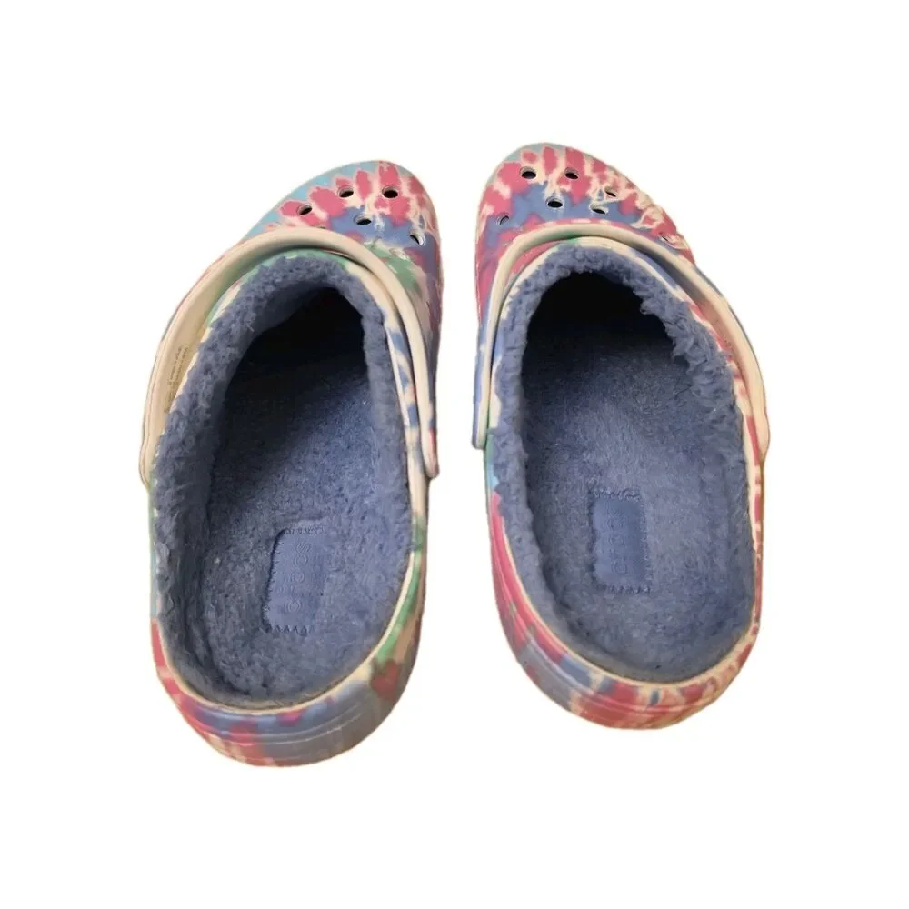 Crocs Shoes Classic Lined Tie Dye Clogs Fuzzy Comfort Slides, Mens Size 11